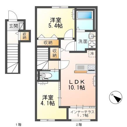サンクレールつくば(2LDK/2階)の間取り写真