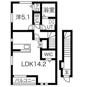 カーササン・シーロA棟(1LDK/2階)の間取り写真