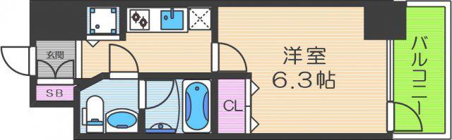 プライマル靱本町(1K/3階)の間取り写真