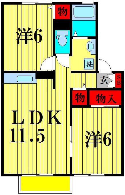 サニーヒル1号棟(2LDK/1階)の間取り写真
