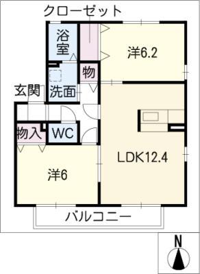 ベルミドールB(2LDK/2階)の間取り写真