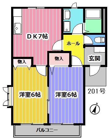 えあるまつがおか(2DK/2階)の間取り写真