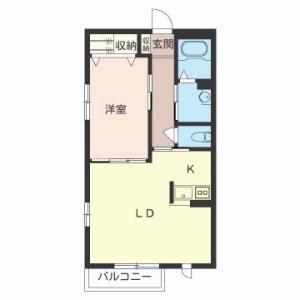 メゾンドール鬼高(1LDK/2階)の間取り写真