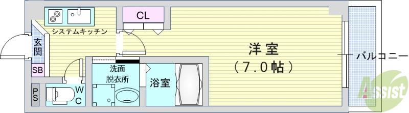 AILE石橋II(1K/3階)の間取り写真