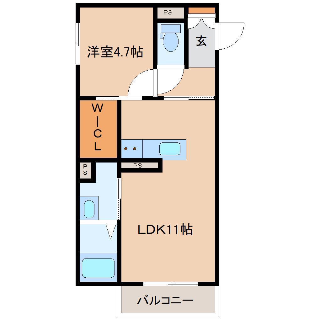 渡橋シャーメゾン(1LDK/1階)の間取り写真
