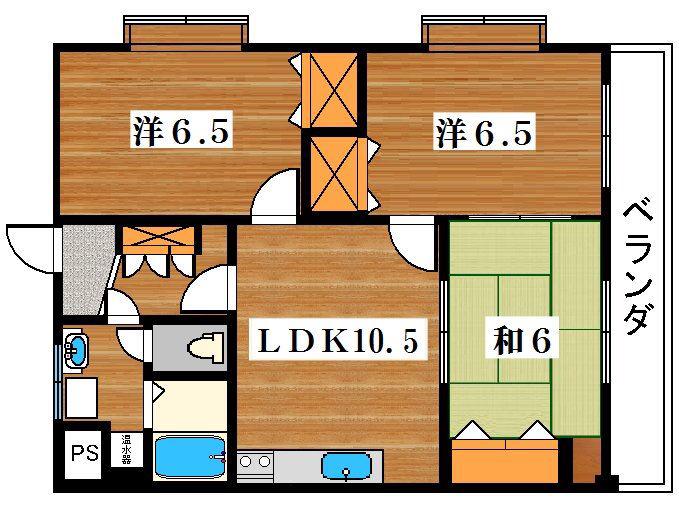 グレードハイム田上(3LDK/3階)の間取り写真