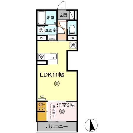 グランリュクス上野丘東(1LDK/2階)の間取り写真