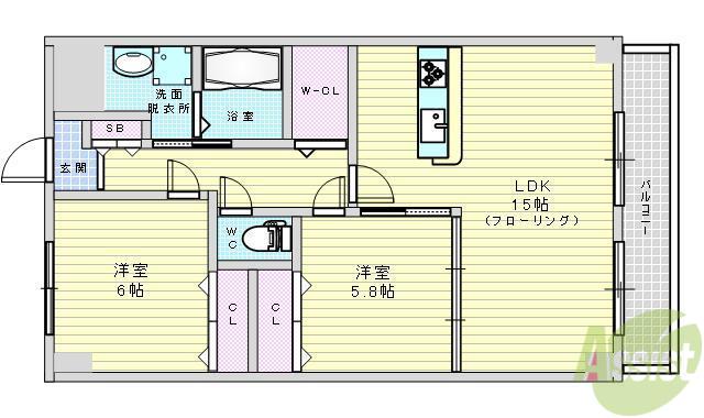 アンフィニ12江坂ガーデン(2LDK/10階)の間取り写真