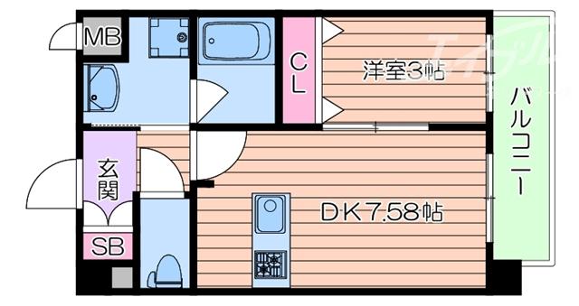 サンメゾンXIV(1DK/2階)の間取り写真