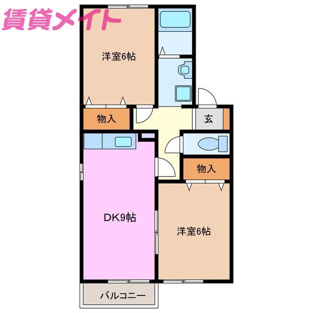 プリミエール(2DK/2階)の間取り写真