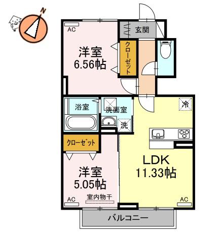 マリーゴールド B棟(2LDK/1階)の間取り写真