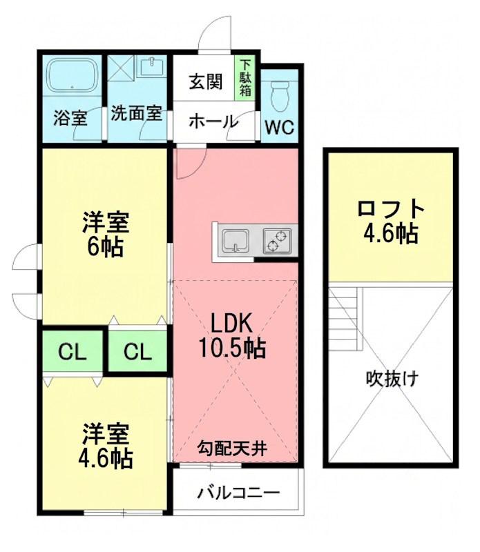 ルミエール黒部(2LDK/2階)の間取り写真