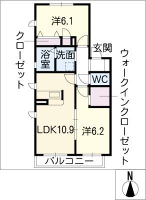 プランドール楠(2LDK/2階)の間取り写真