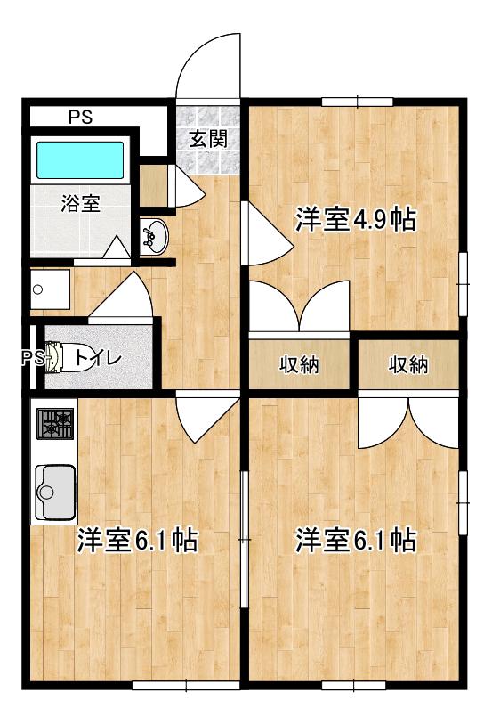 オリーブガーデン E棟(2DK/2階)の間取り写真