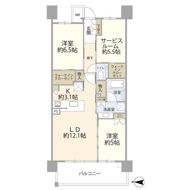 シティハウス堤通雨宮町(2SLDK/9階)の間取り写真