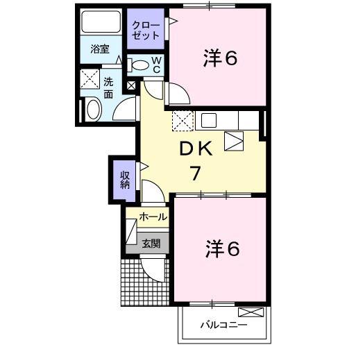 ポポロIV(2DK/1階)の間取り写真