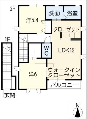 エスポワール鷹之巣 A(2LDK/2階)の間取り写真