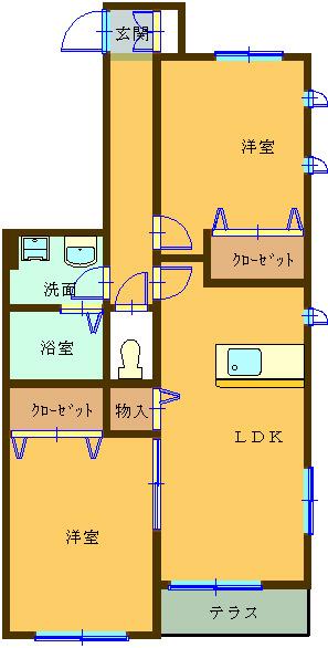 京成松戸線 鎌ケ谷大仏駅 徒歩10分 2階建 築14年(2LDK/1階)の間取り写真