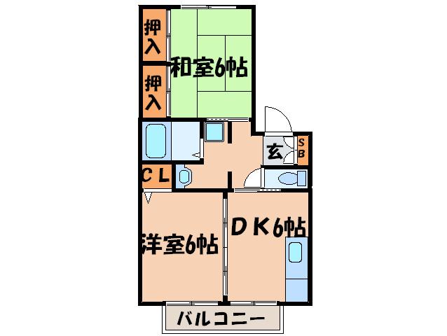 カーサ竹風館(2DK/2階)の間取り写真