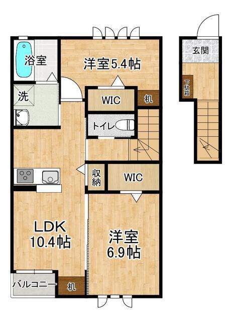 LA GRAND CINQB棟(2LDK/2階)の間取り写真