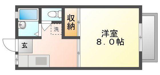 ジュネス奥田C棟(1K/2階)の間取り写真