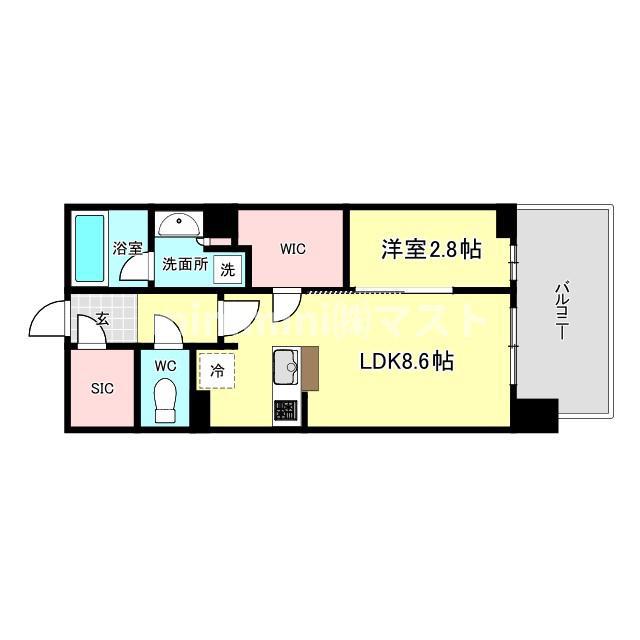 プラウド難波(1LDK/8階)の間取り写真