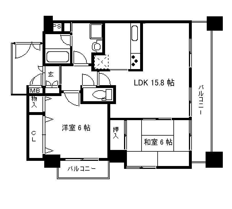 エスリード東本町(2LDK/2階)の間取り写真