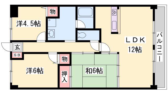 高岡中村コーポII(3LDK/3階)の間取り写真