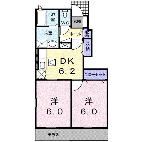 サンアルグレアB(2DK/1階)の間取り写真
