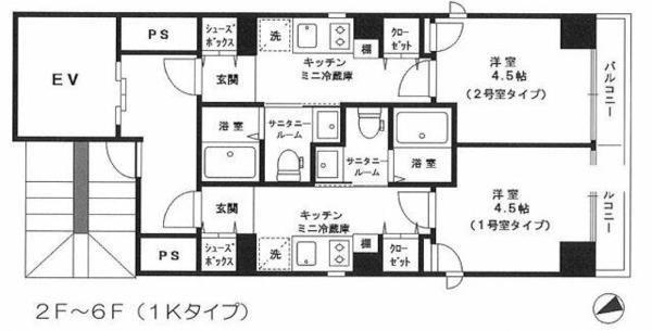 アセット大森(1K/4階)の間取り写真