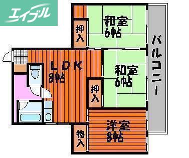 第3耐火ビル(3LDK/6階)の間取り写真
