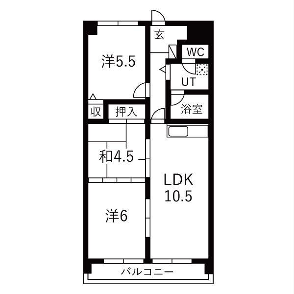 グランドールYK(3LDK/3階)の間取り写真