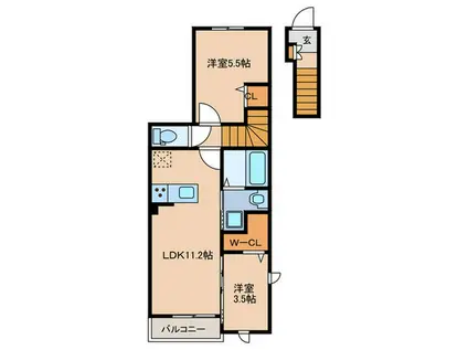 Jウイング(2LDK/2階)の間取り写真