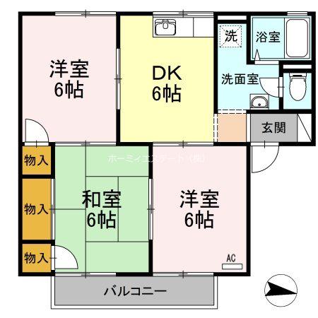 プレジール西島B棟(3DK/2階)の間取り写真