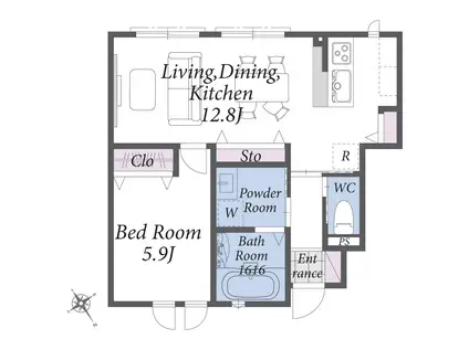 サーファーズマリン(1LDK/1階)の間取り写真