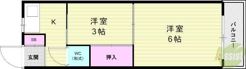 曽根ハウス(2K/1階)の間取り写真