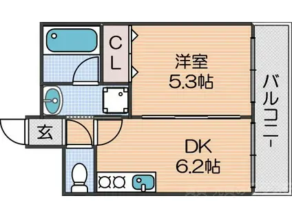シーガルマンションI(1DK/2階)の間取り写真