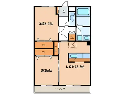 ルミエール干隈(2LDK/1階)の間取り写真