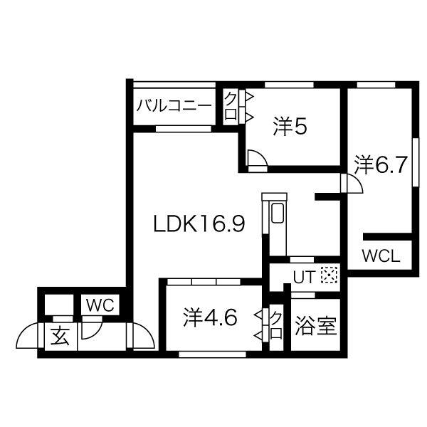 クレアレジデンス発寒南(3LDK/3階)の間取り写真