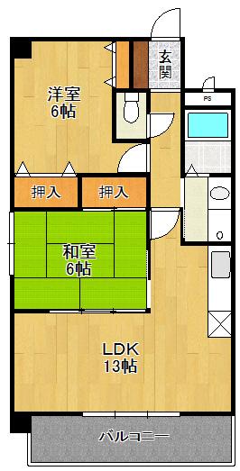 シェリール苦楽園Ⅰ(2LDK/3階)の間取り写真