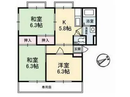 レヴールK I・II I(3K/1階)の間取り写真