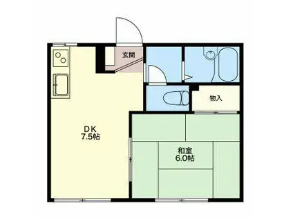 パークサイド若宮A(1DK/1階)の間取り写真