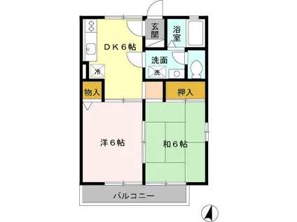 夕陽ヶ丘フラッツ(2DK/2階)の間取り写真