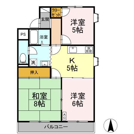 アミーまつい(3K/1階)の間取り写真