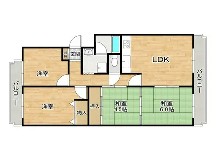 グリーンヒル北千里I(4LDK/3階)の間取り写真