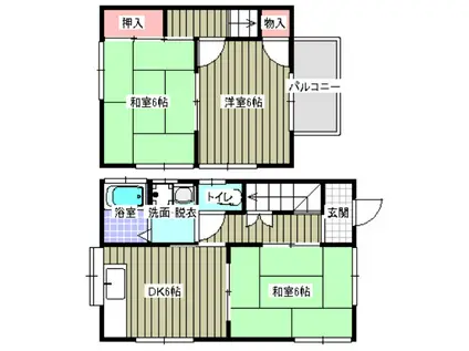 ＪＲ山陽本線 東福山駅 徒歩52分 2階建 築37年(3DK/1階)の間取り写真