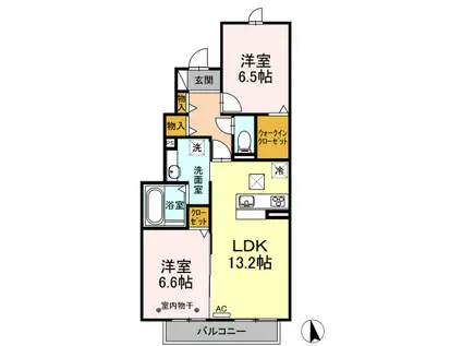 GRAND CHARIOTB棟(2LDK/1階)の間取り写真