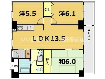 ミシガンハウス浜大津(3LDK/2階)の間取り写真
