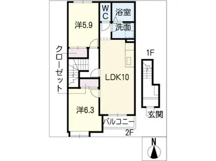 レジデンス向野(2LDK/2階)の間取り写真