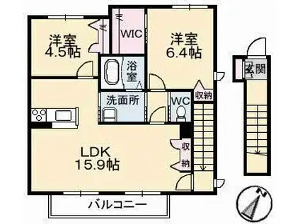 アッヴェニーレC棟(2LDK/2階)の間取り写真